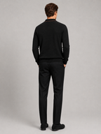 Men's wool Johnny collar polo sweater – Black back view – Edward & Lawsen