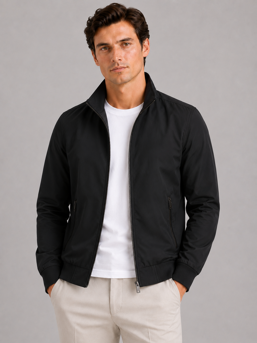 Men's bomber jacket – Black front view – Edward & Lawsen