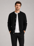 Men's crew neck cardigan sweater – Black front view – Edward & Lawsen