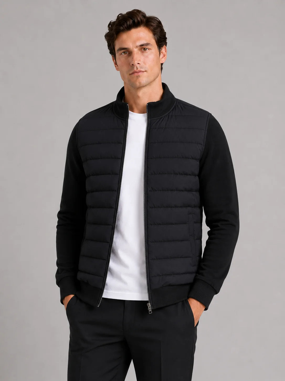 Men’s Down Jacket – Stand Collar Slim Fit Zip-Up Fall/Winter Coat