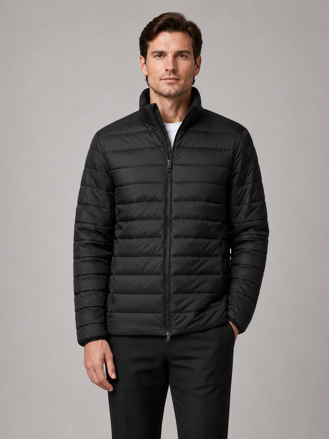 Men's puffer jacket – Black front view – Edward & Lawsen