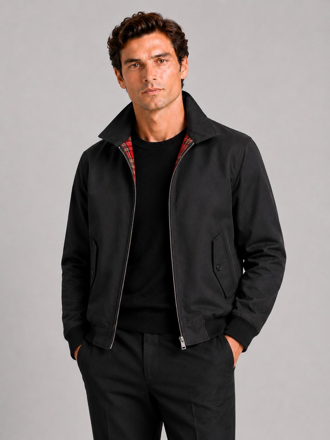 Men's Harrington jacket – Black front view – Edward & Lawsen