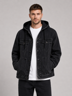 Men's hooded denim jacket – Black front view – Edward & Lawsen