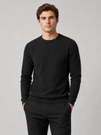 Men's jacquard crew neck sweater – Black front view – Edward & Lawsen