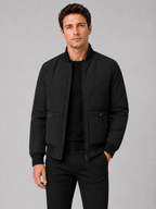 Men's baseball jacket – Black front view – Edward & Lawsen