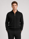 Men's quarter-zip turn-down collar sweater – Black front view – Edward & Lawsen