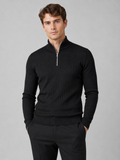 Men's quarter zip mock neck sweater – Black front view – Edward & Lawsen