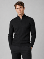 Men's quarter zip mock neck sweater – Black front view – Edward & Lawsen
