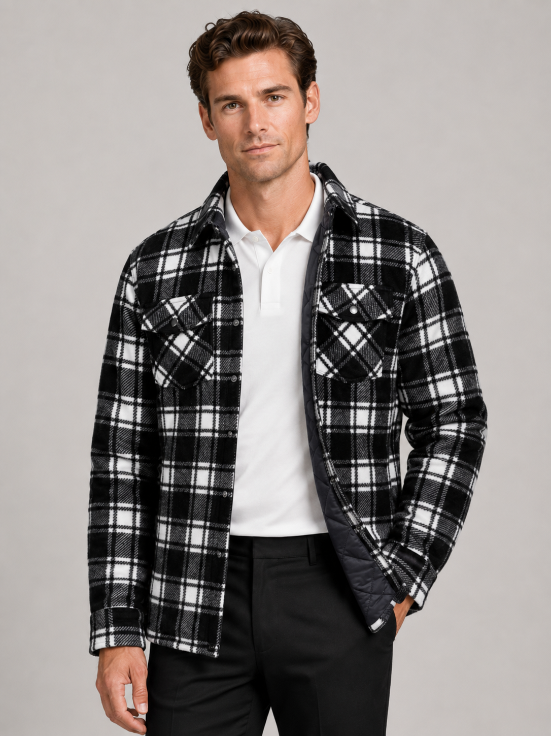 Men's quilted jacket – Black front view – Edward & Lawsen