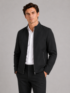 Men's stand collar fall jacket – Black front view – Edward & Lawsen