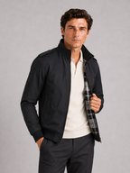 Men's stand collar trench jacket – Black front view – Edward & Lawsen