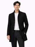 Men's tailored wool blend trench coat – Black front view – Edward & Lawsen