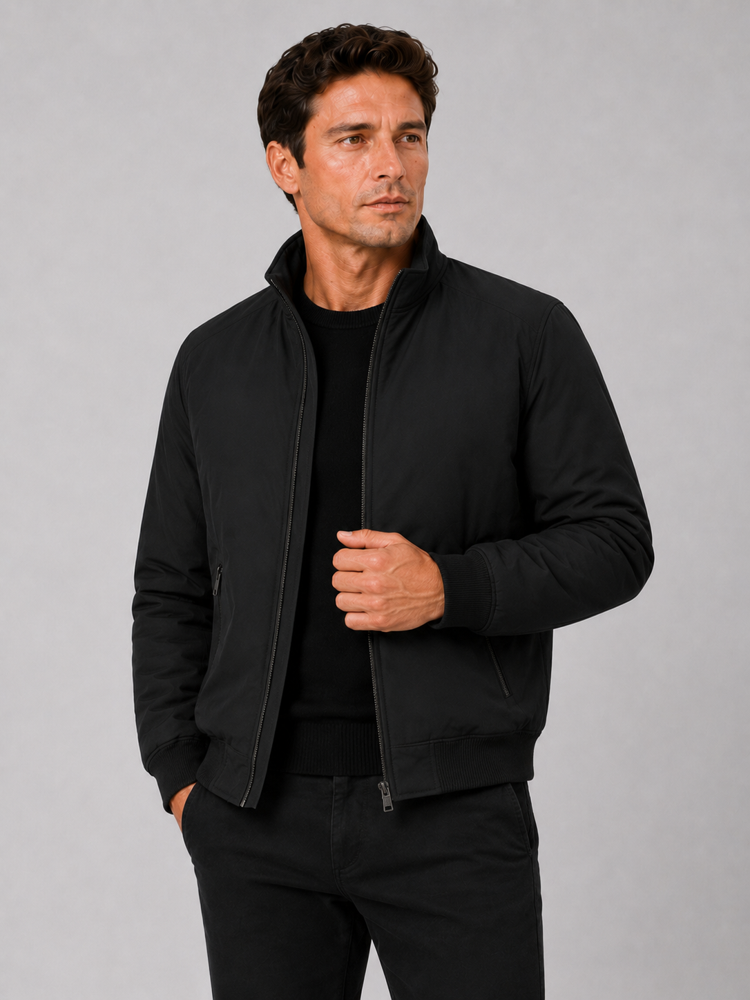Men's winter jacket – Black front view – Edward & Lawsen