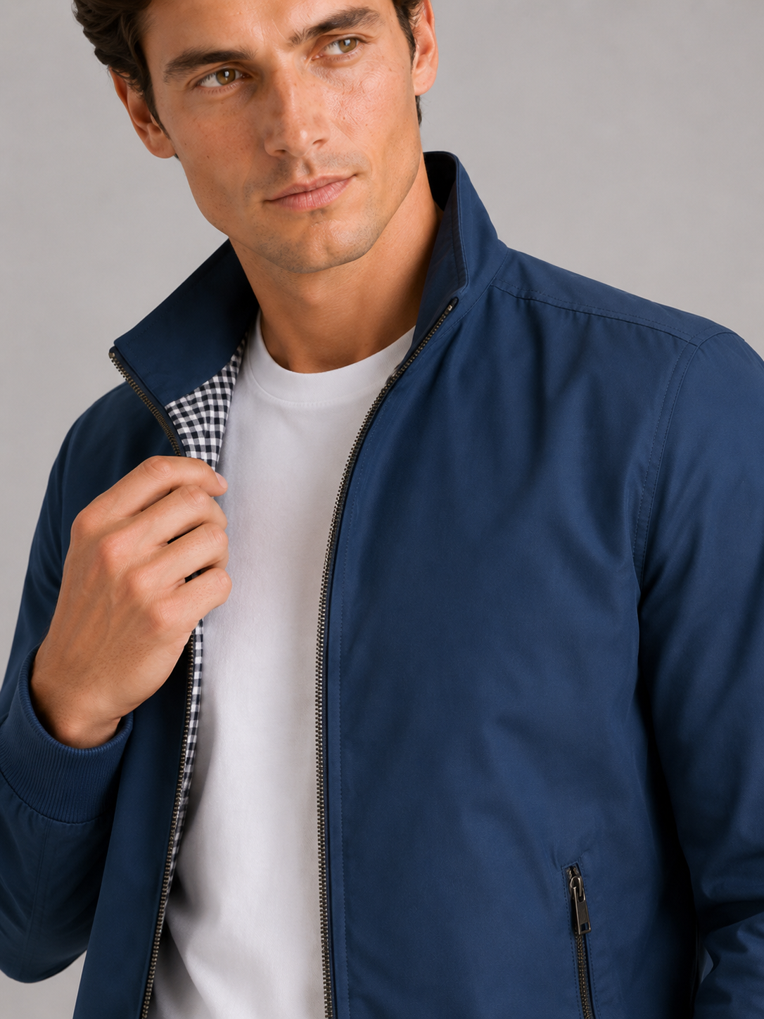 Men's bomber jacket – Blue detail view – Edward & Lawsen