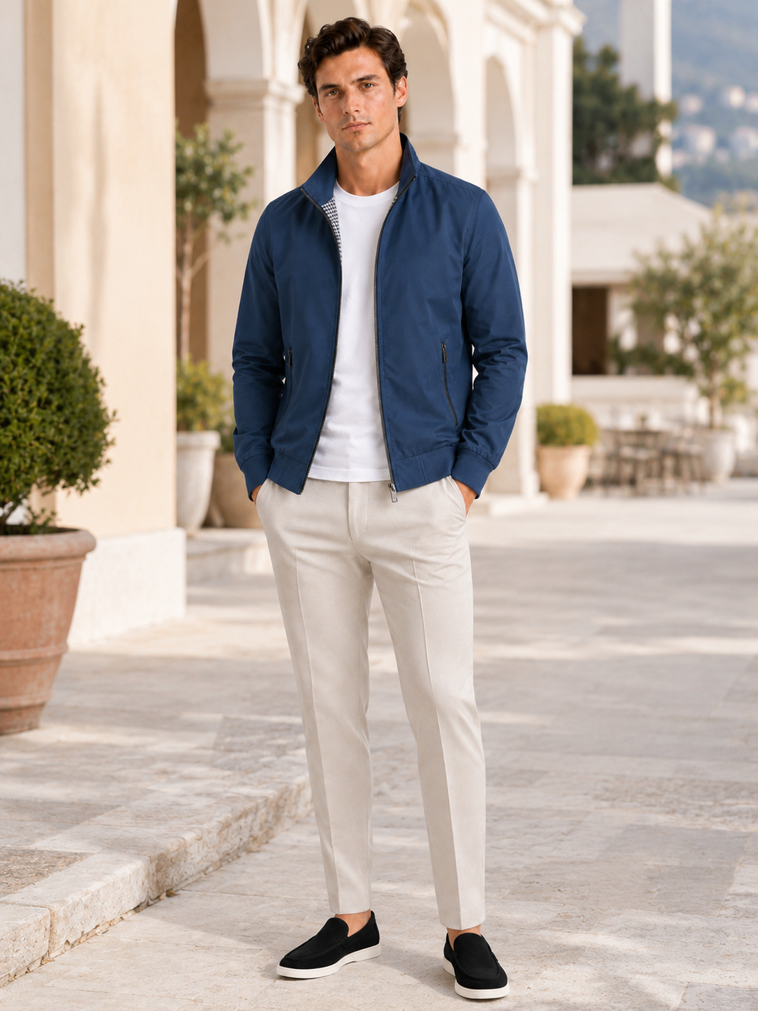 Men's bomber jacket – Blue lifestyle view – Edward & Lawsen