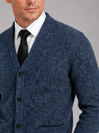Men's V-neck cardigan – Blue detail view – Edward & Lawsen