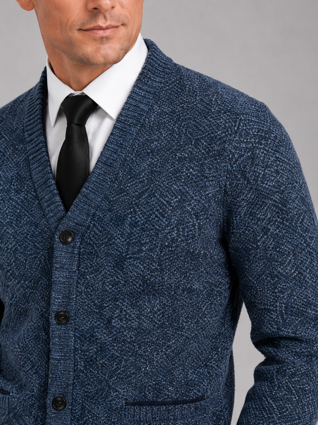 Men's V-neck cardigan – Blue detail view – Edward & Lawsen