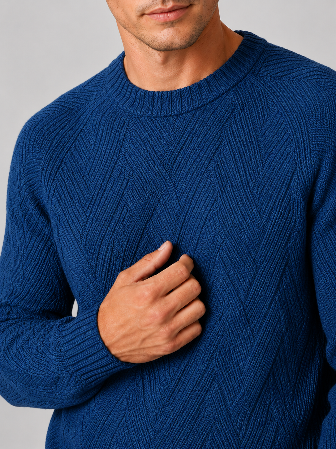 Men's crewneck sweater – Blue detail view – Edward & Lawsen