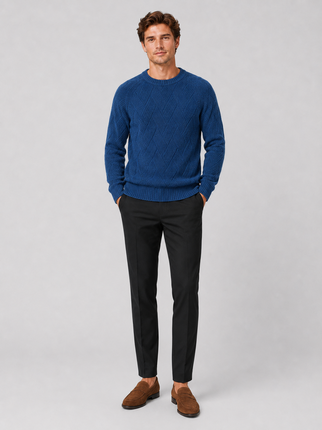 Men's crewneck sweater – Blue full view – Edward & Lawsen