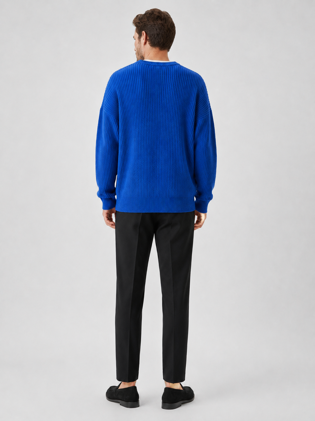 Men's crew neck sweater – Blue back view – Edward & Lawsen