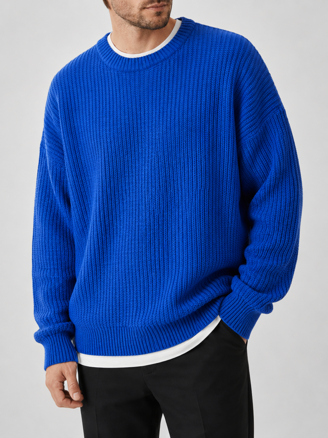 Men's crew neck sweater – Blue detail view – Edward & Lawsen