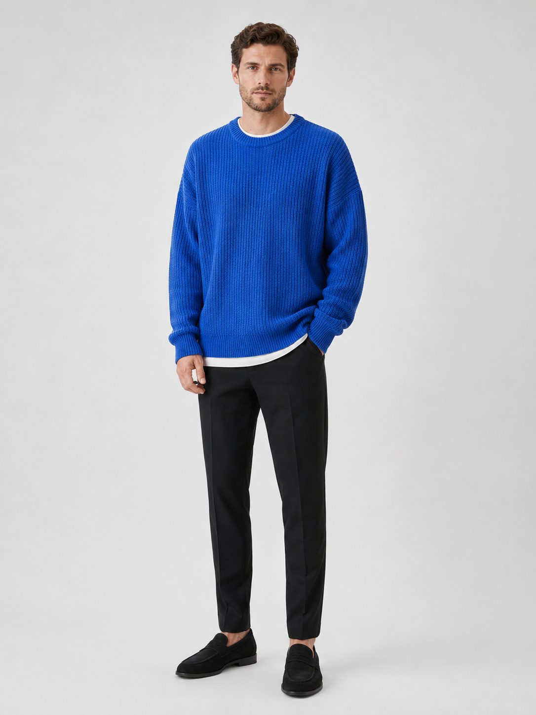 Men's crew neck sweater – Blue full view – Edward & Lawsen