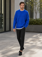 Men's crew neck sweater – Blue lifestyle view – Edward & Lawsen
