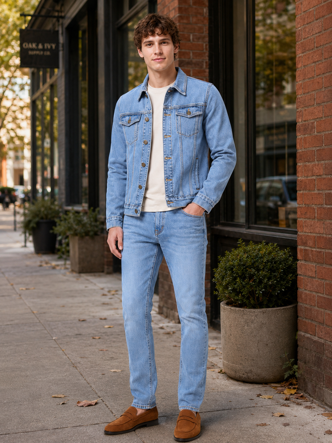 Men's denim jacket – Blue lifestyle view – Edward & Lawsen