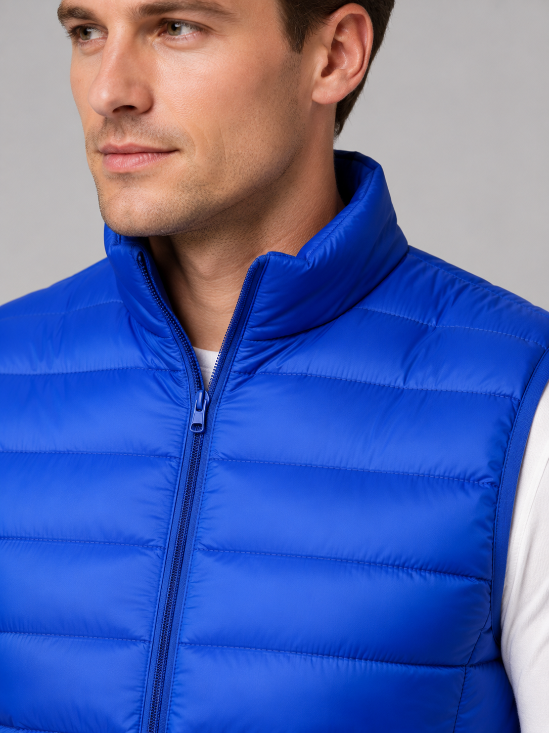 Men's ultralight puffer vest – Blue detail view – Edward & Lawsen