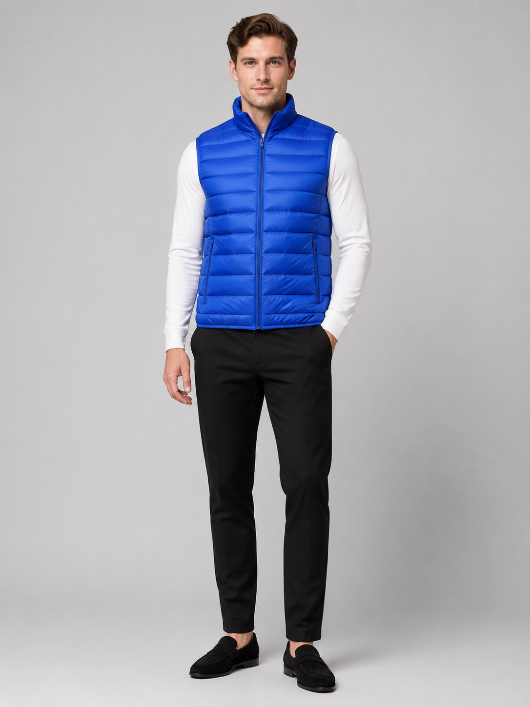 Men's ultralight puffer vest – Blue full view – Edward & Lawsen