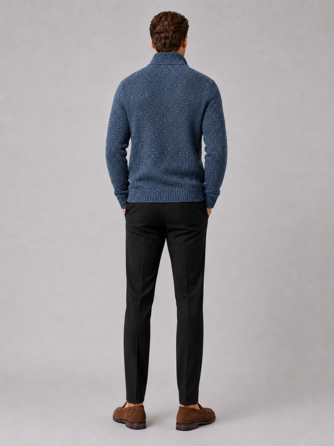Men's fleece cardigan – Blue full view – Edward & Lawsen