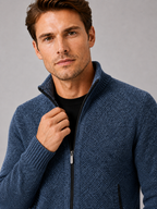 Men's fleece cardigan – Blue detail view – Edward & Lawsen