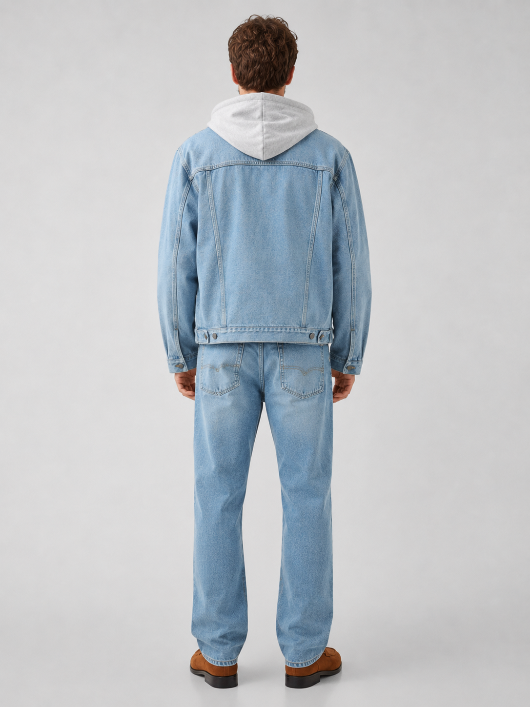 Men's hooded denim jacket – Blue back view – Edward & Lawsen
