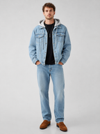Men's hooded denim jacket – Blue full view – Edward & Lawsen
