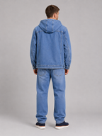 Men's hooded denim jacket – Blue back view – Edward & Lawsen