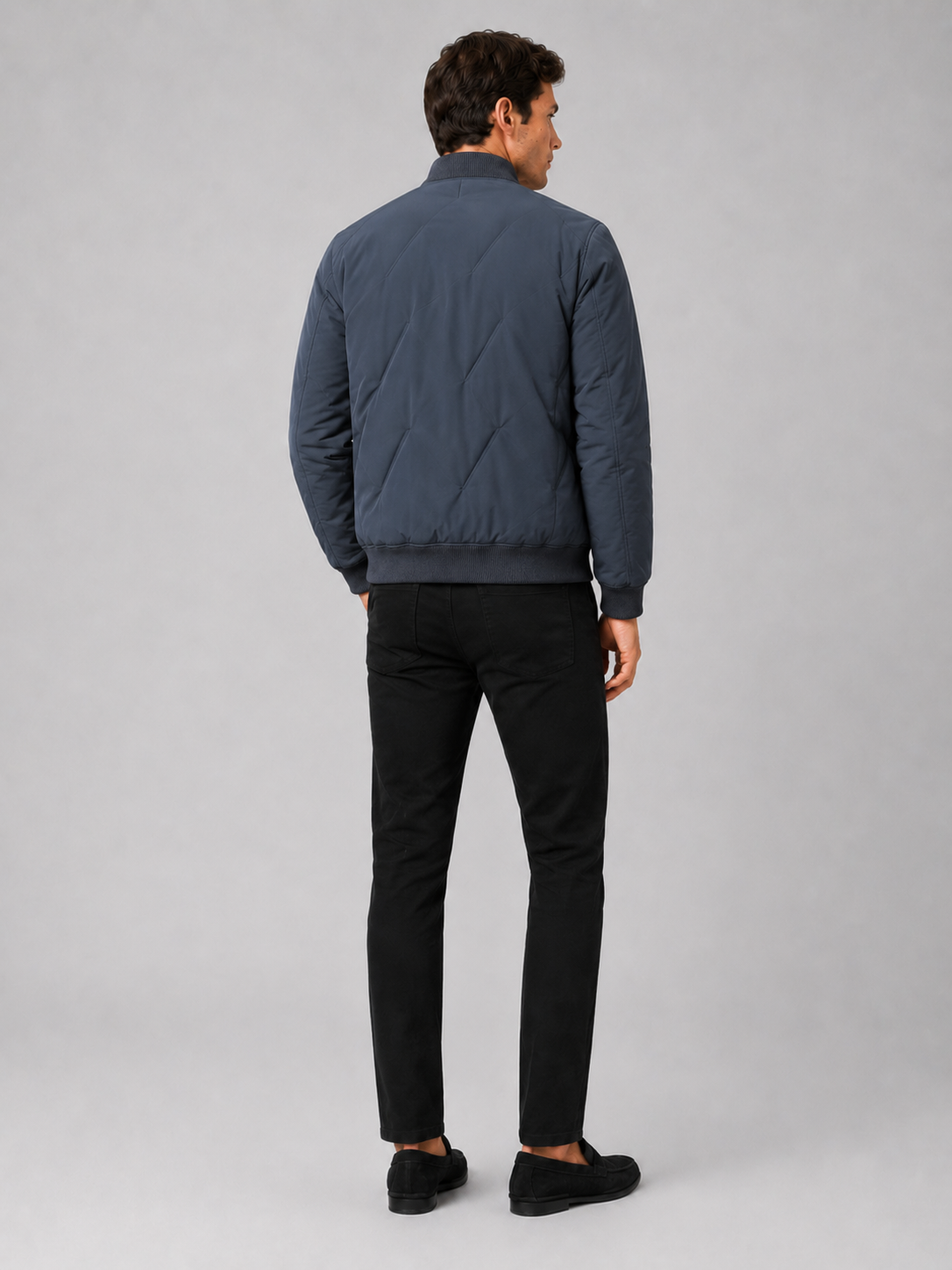 Men's baseball jacket – Blue back view – Edward & Lawsen