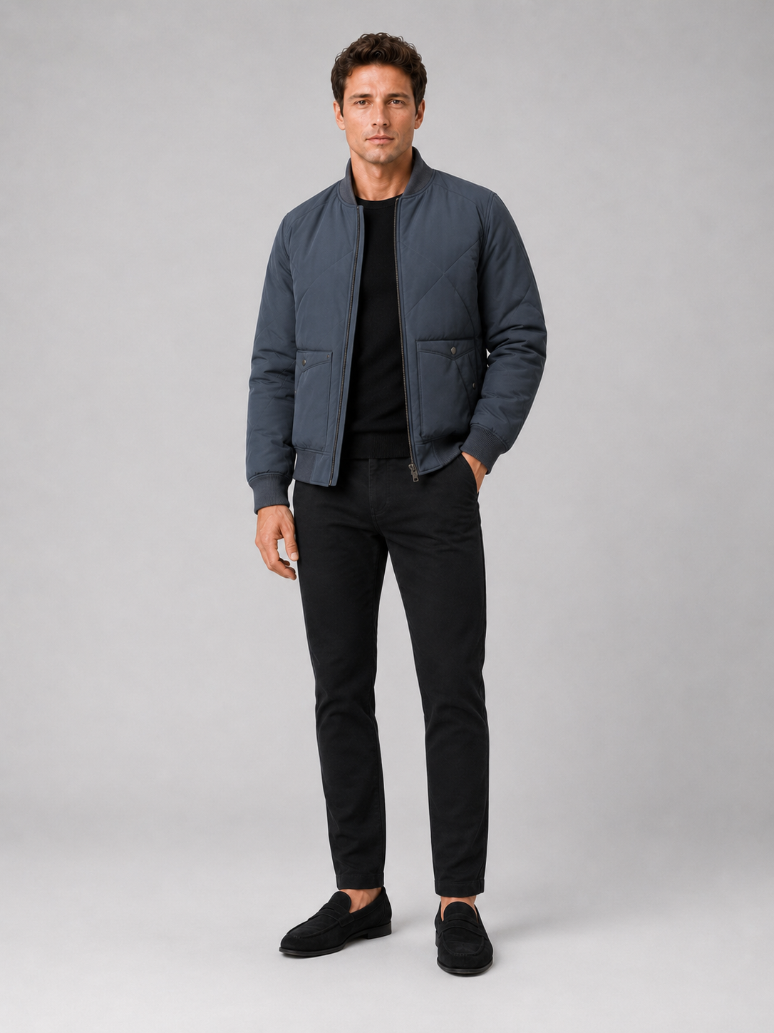 Men's baseball jacket – Blue full view – Edward & Lawsen