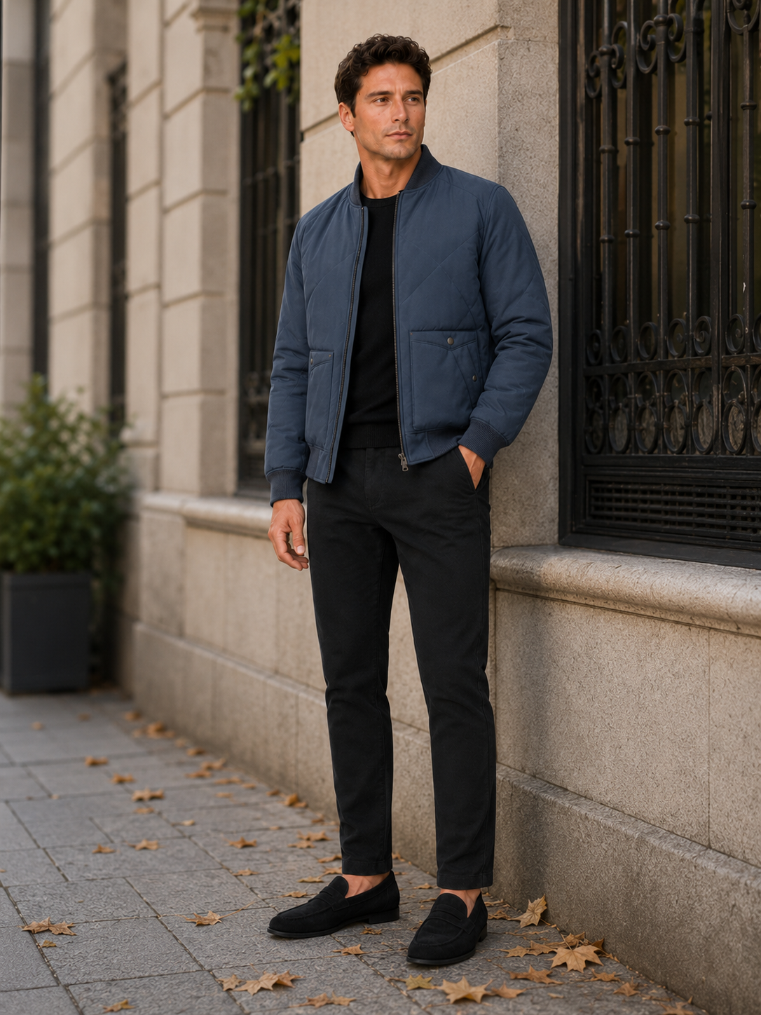 Men's baseball jacket – Blue lifestyle view – Edward & Lawsen