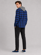 Men's plaid flannel jacket – Blue back view – Edward & Lawsen