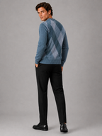 Men's plaid V-neck sweater – Blue back view – Edward & Lawsen