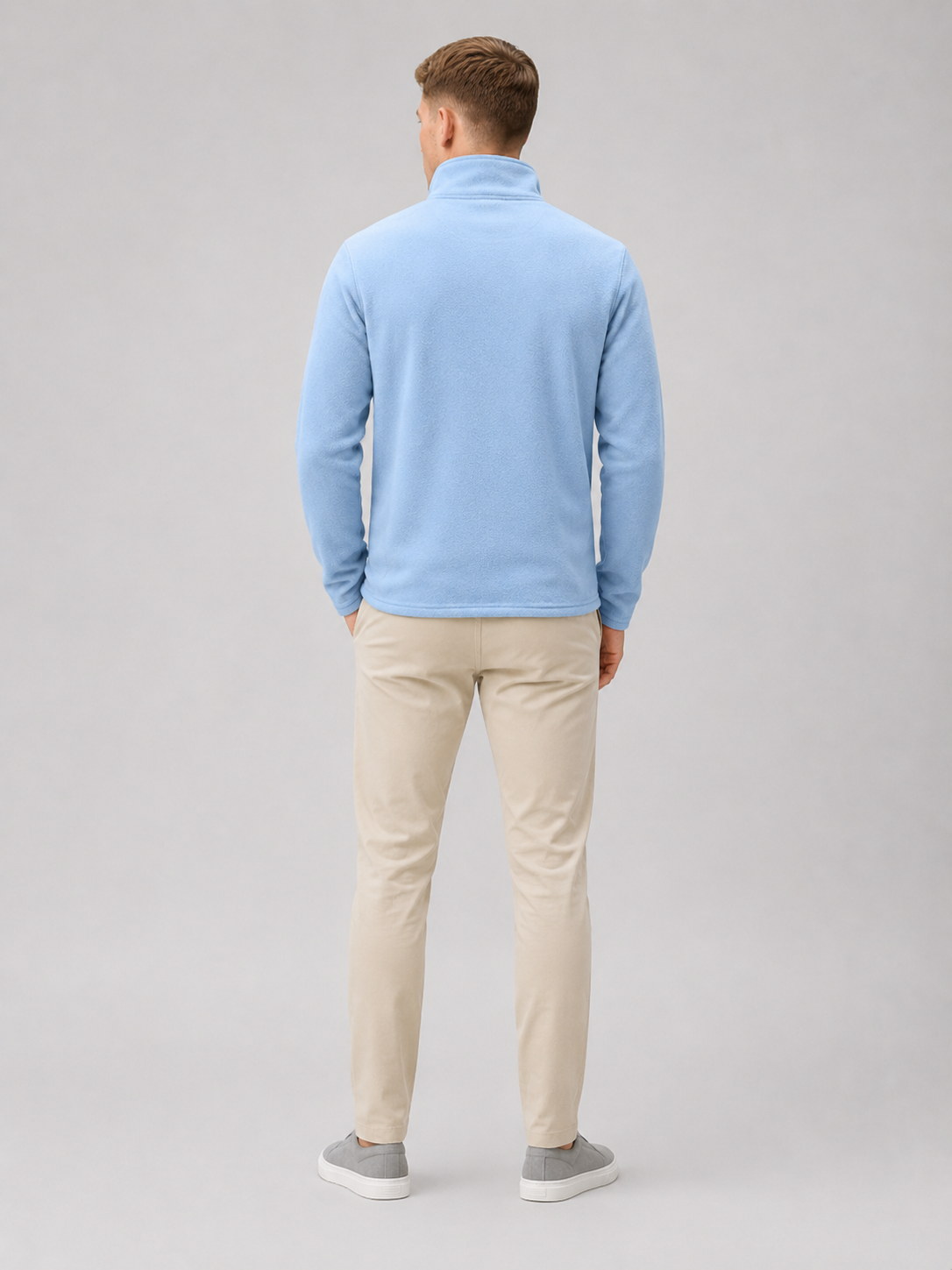 Men's fleece quarter-zip sweater – Blue back view – Edward & Lawsen