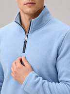 Men's fleece quarter-zip sweater – Blue detail view – Edward & Lawsen