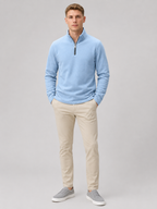 Men's fleece quarter-zip sweater – Blue full view – Edward & Lawsen