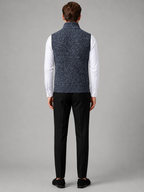 Men's full zip stand collar vest – Blue back view – Edward & Lawsen