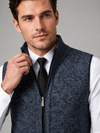 Men's full zip stand collar vest – Blue detail view – Edward & Lawsen