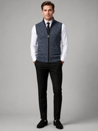 Men's full zip stand collar vest – Blue full view – Edward & Lawsen
