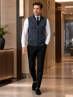 Men's full zip stand collar vest – Blue lifestyle view – Edward & Lawsen