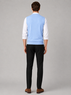 Men's solid color sweater vest – Blue back view – Edward & Lawsen
