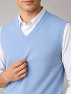 Men's solid color sweater vest – Blue detail view – Edward & Lawsen