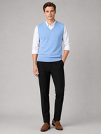 Men's solid color sweater vest – Blue full view – Edward & Lawsen